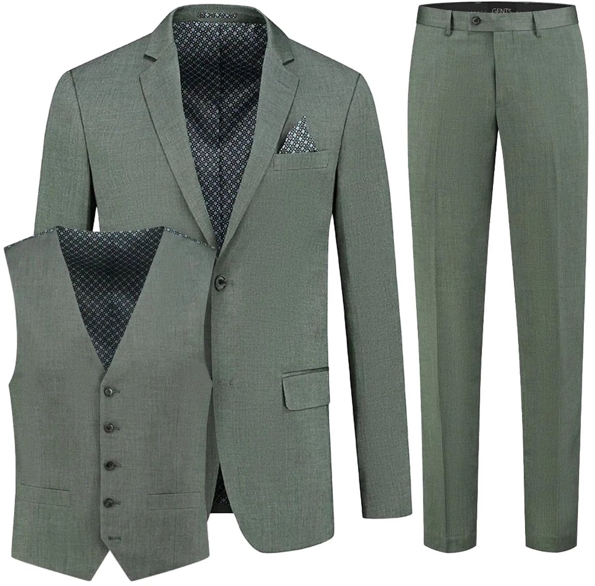 GENTS - pak / kostuum 3-delig blend - Polyblend - Groen - Maat 58/4XL