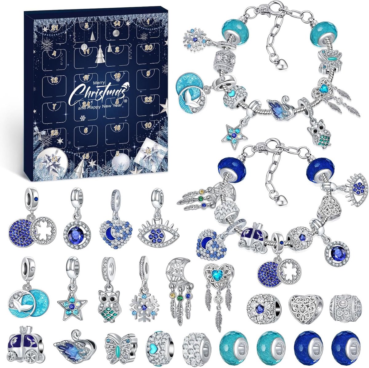 Adventskalender 2025 Sieraden Dames Meisjes 24 Verrassingsadventskalender Kinderen en Tieners Kerstkalender DIY Kit Armband Sieraden Creëer Sieradencreaties Kinderen Meisjes Kerstcadeau