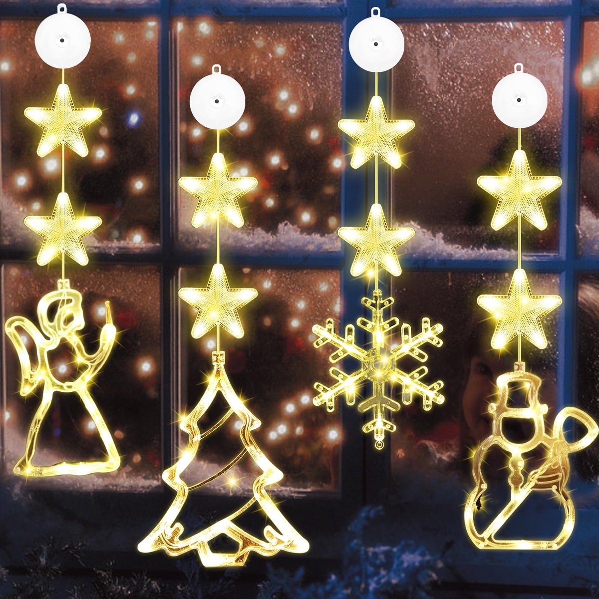 QTTVBTNA -Decoratieve Kerstlampjes voor Ramen en Deuren – Herbruikbaar, Met Zuignap en Timer