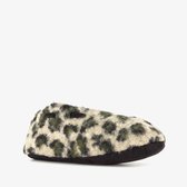 Thu!s gevoerde dames pantoffels met panterprint beige groen - Maat 40 - Sloffen
