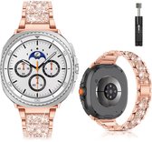 Stravo Luxe Elegante Metalen Bandje – Geschikt voor Samsung Galaxy Watch 9 (40/44mm) / Watch 8 (40/44mm) / 8 Classic (46mm) – RVS Horlogeband met Diamant Strass voor Samsung smartwatches – inclusief inkortset (Rosé goud)