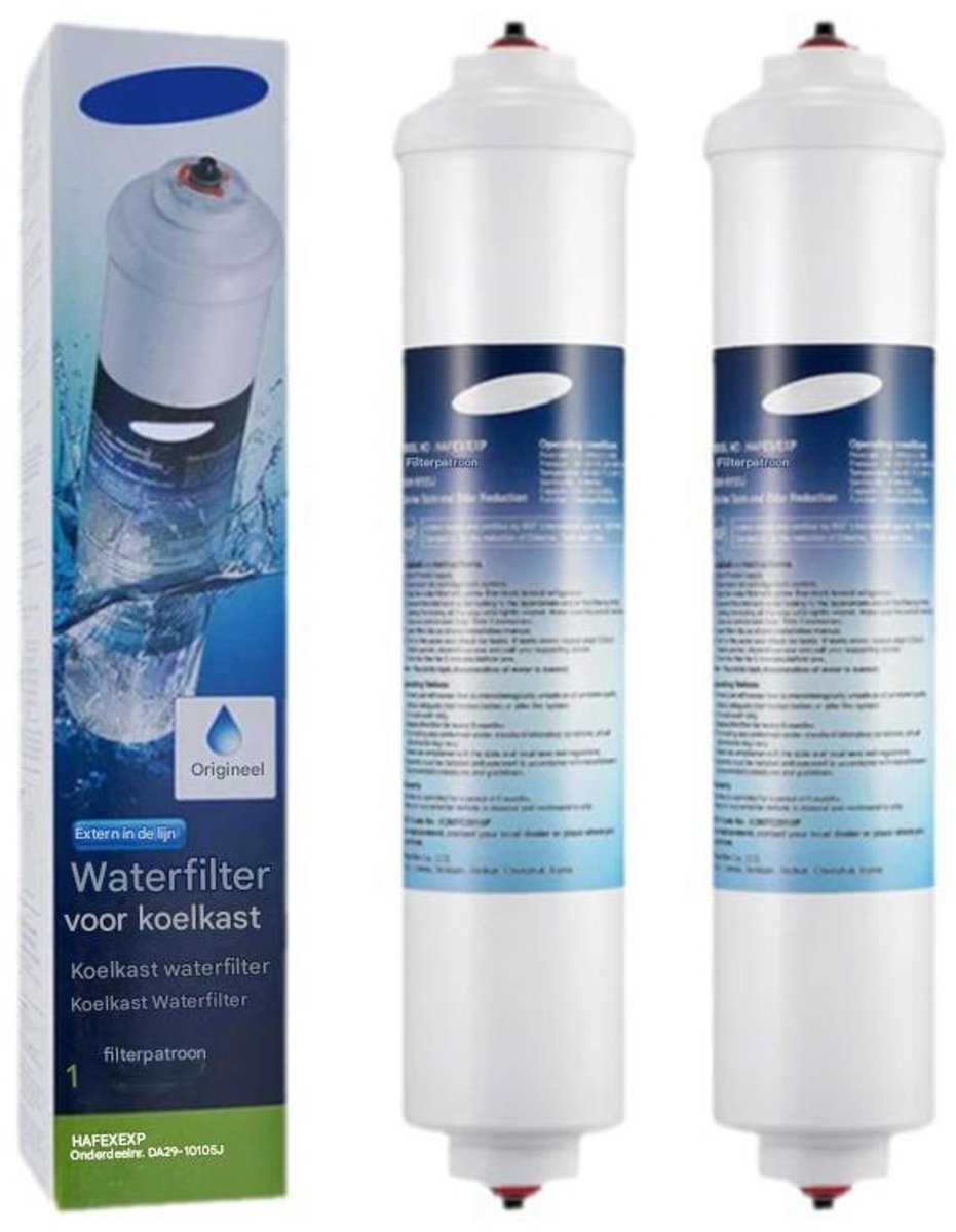 JeiibrZui Origineel koelkastwaterfilter - Verwijdert chloor en geurtjes voor een betere smaak - 2-pack - Geschikt voor HAF-EX/AA-modellen (wit)