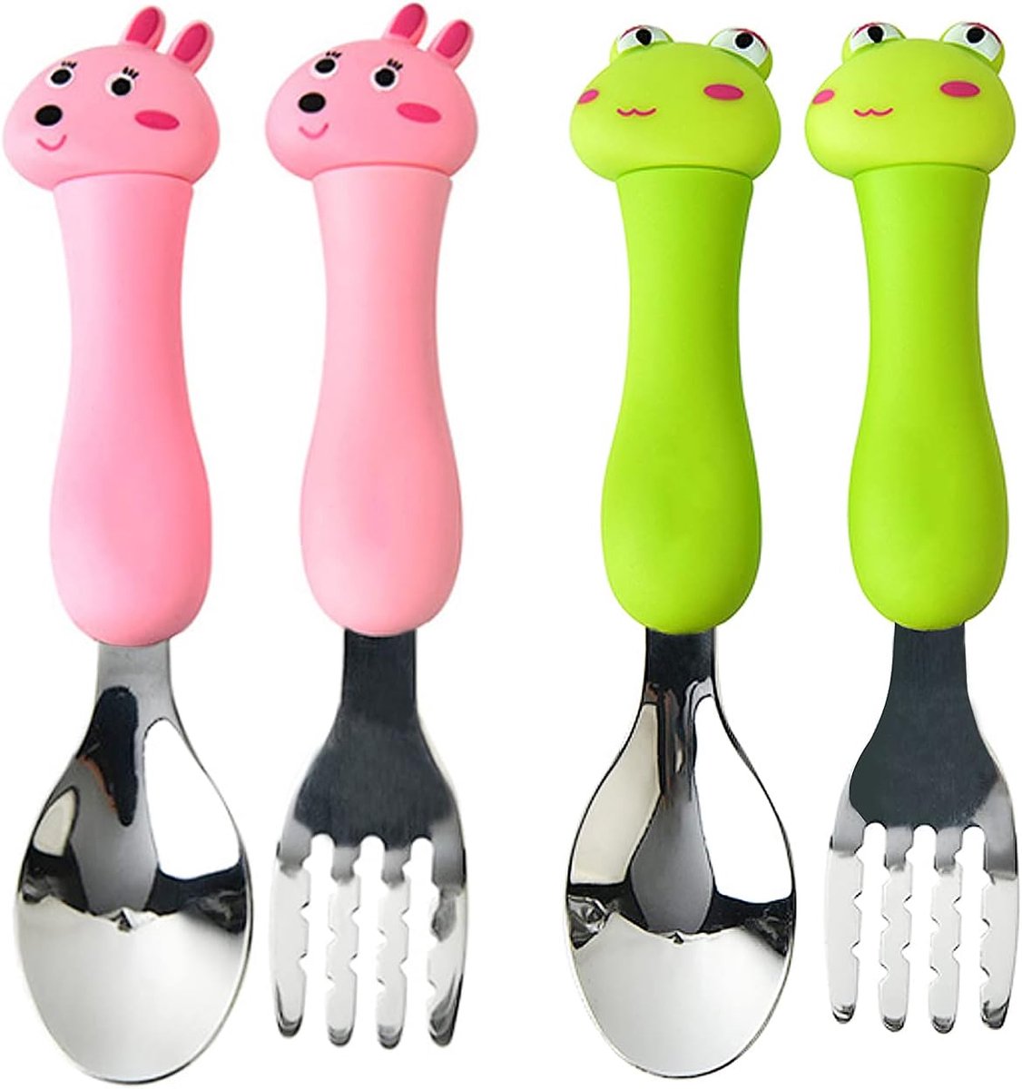 Cuhostki-2pcs-Baby-Cutlery-Set-Roze-Konijn-Groene-Kikker-Portable-Storage-Case