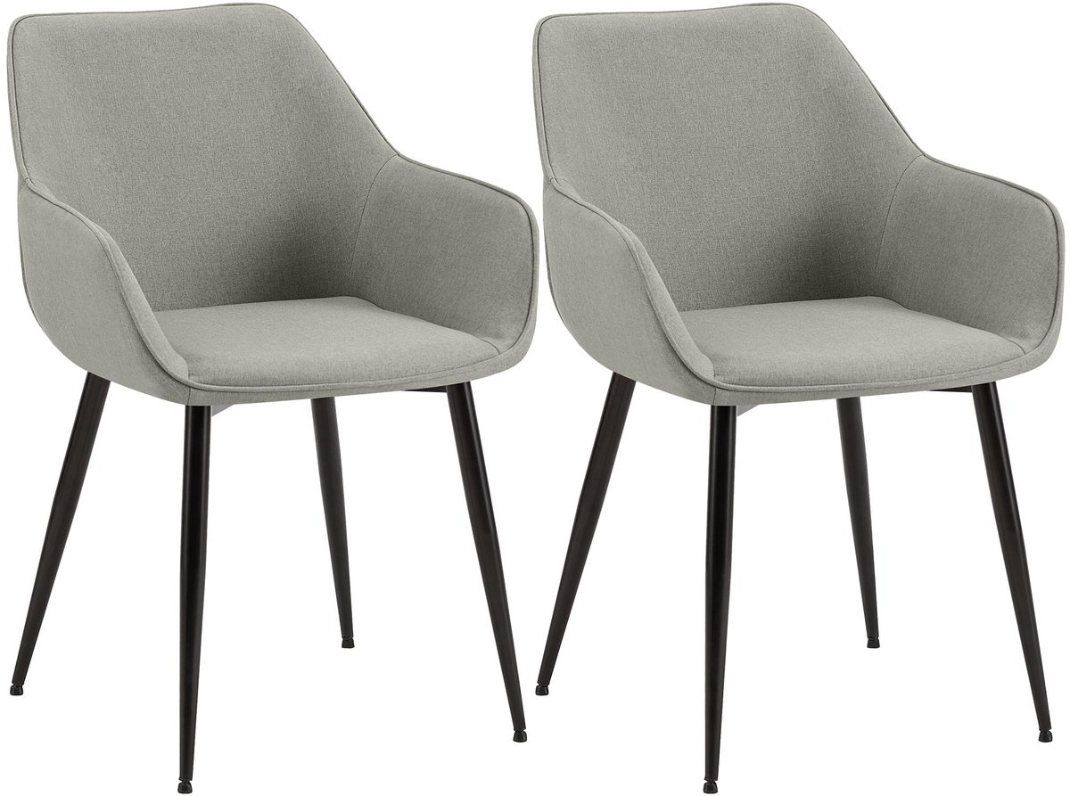 CLP Luena Set van 2 eetkamerstoelen - met armleuning - zwart metalen frame - tot 150 kg belastbaar - Stof/licht grijs