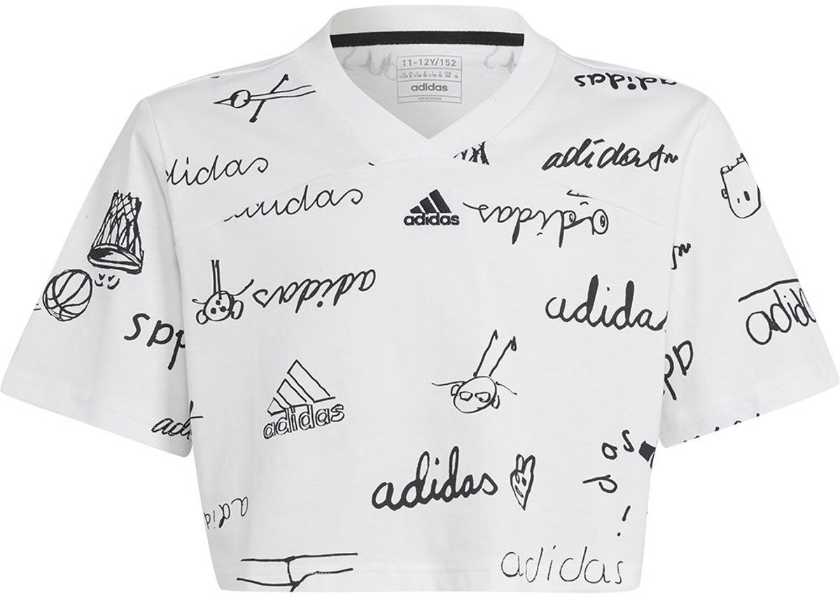 Adidas Brand Love Cropped T-shirt Met Korte Mouwen 7-8 Years Meisje Zwart