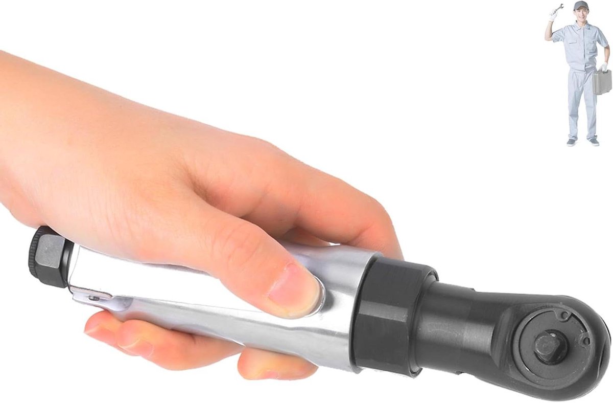 Allecto plus - Luchtratel Rechte handgreep voor auto-onderhoud en reparatie 1/4 inch schroefdraadfitting 3/8 inch Maak moeiteloos gebruik van deze mini luchtratel tijdens auto-onderhoud en reparatiewerkzaamheden. met vierkante kopsleutel.