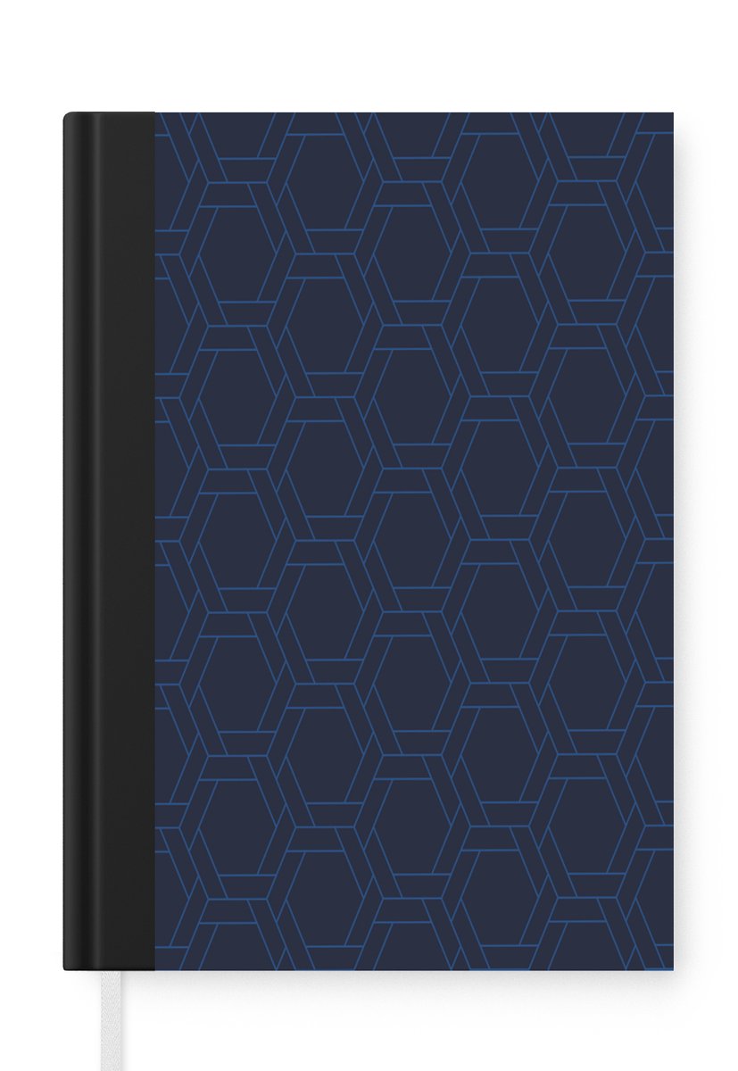 Notitieboek - Schrijfboek - Hexagon - Patroon - Blauw - Notitieboekje klein - A5 formaat - Schrijfblok