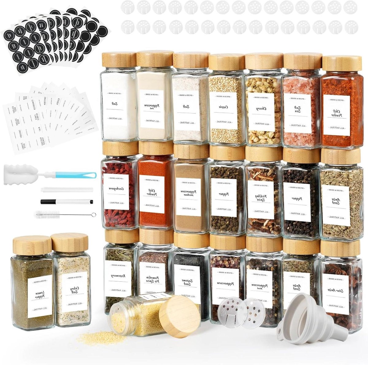 Allecto plus - Set van 6 ronde kruidenpotjes - Opbergpotten voor keukenkruiden