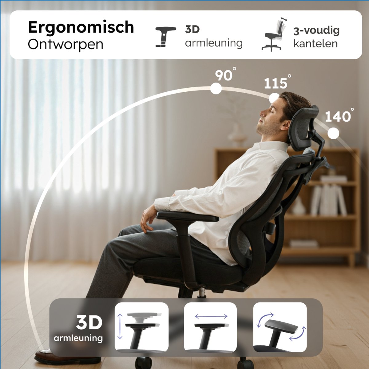 Roveo Ergonomische Bureaustoel - Office Gaming Chair - Volwassenen Game Stoel - Gamestoel - Zwart – foto 8