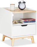 relaxdays nachtkastje wit - houten poten - Scandinavische stijl - kastje open vak - lade relaxdays nachtkastje wit - houten poten - Scandinavische stijl - kastje open vak - lade