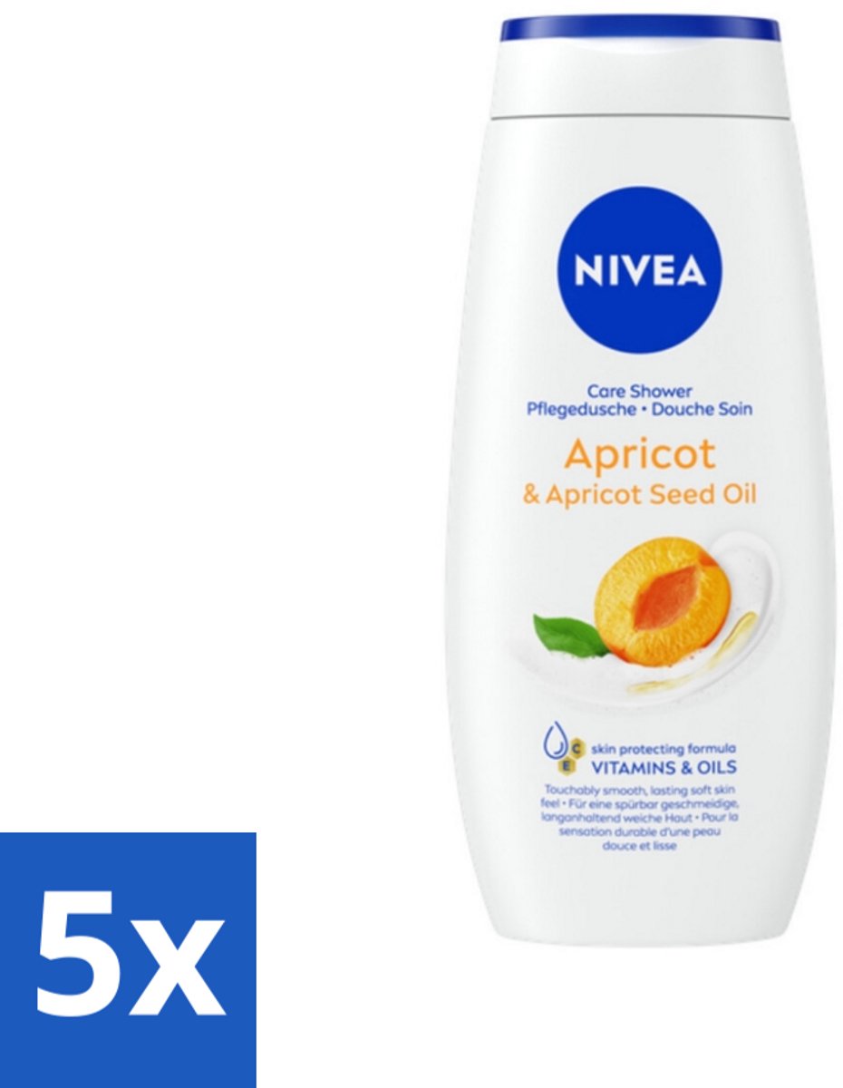 5 x Nivea - Douchegel - Soft Apricot - Huidbeschermend - 250 ml - Douchegel - Huidbeschermend - Abrikozenpitolie - Druivenpitolie - Vitamine C