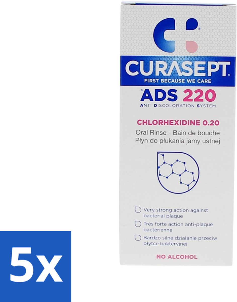 5 x Curasept Mondspoeling 0,20% CHX 200 ml - Mondspoeling - Chloorhexidine - Anti-discoloration - Mondverzorging - Parodontitis