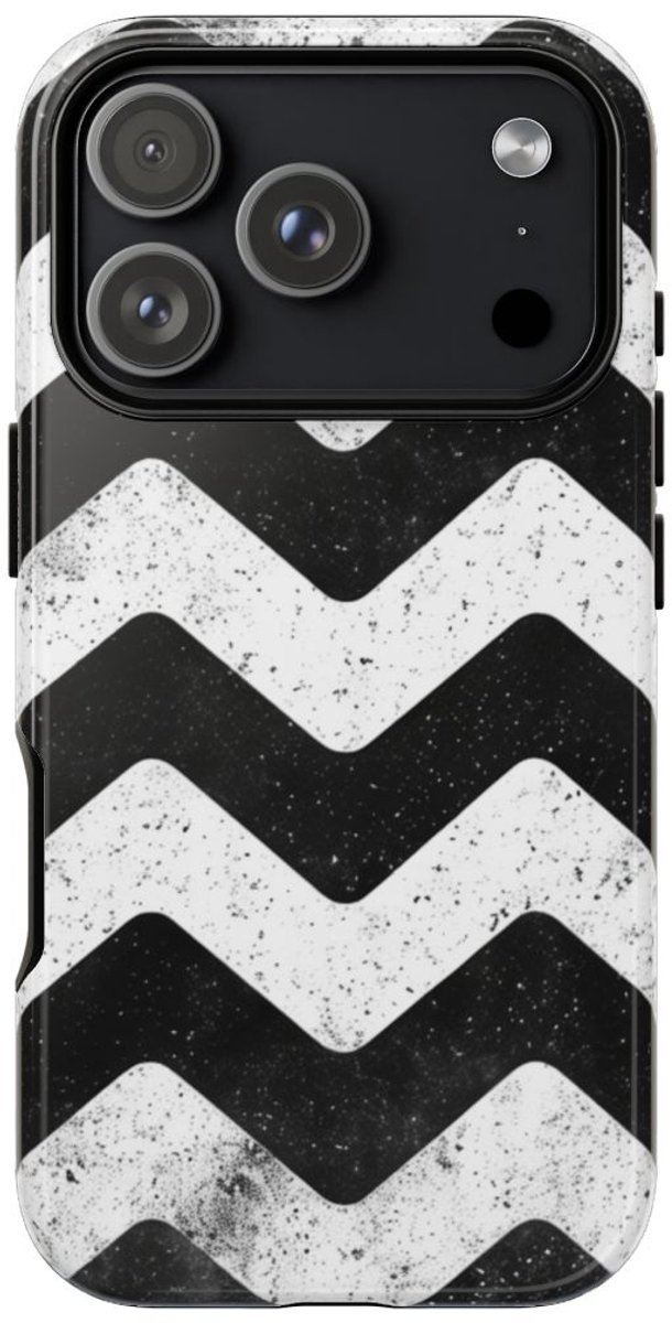 Zwart-Wit Zigzagpatroon met Vintage Effect – Telefoonhoesje Geschikt voor iPhone 17 Pro