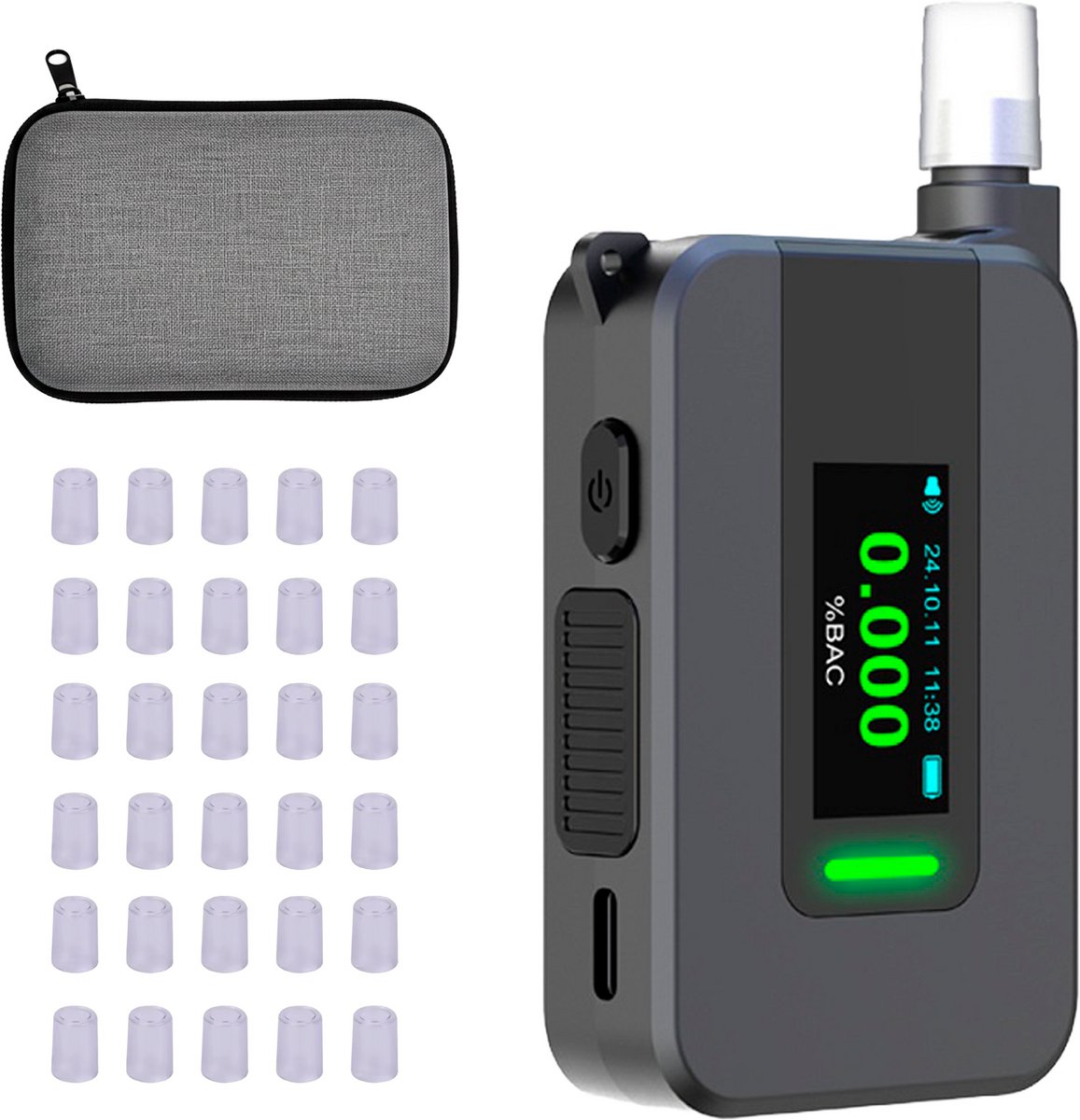 Senzo Digitale Alcoholtester - Elektrochemische Sensor - Alcoholtesters - Blaastest Alcohol - Alcoholmeter - Inc. 30 Extra Mondstukjes