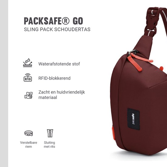pacsafe Sac en bandoulière Sac banane Go Sling Pack Garnet Red Bordeaux