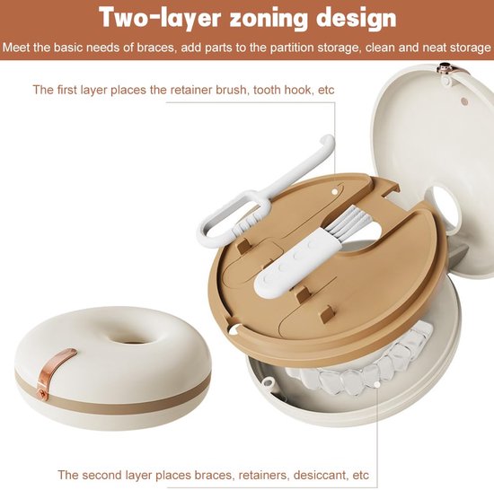 Retainer Case, Kunstgebit Case, Retainer Case Kunstgebit Reinigingsset met 1 Uitlijner Verwijderingstool en 1 Kunstgebit Borstel voor Beugels of Kunstgebit Reiniging Reisopslag, Wit van Foconeks — afbeelding 2