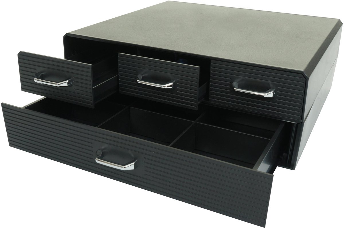 Image of Monitorverhoger MCW-L99, monitorstandaard schermverhoger opbergbox met 4 lades en 15 vakken 13x34x31cm