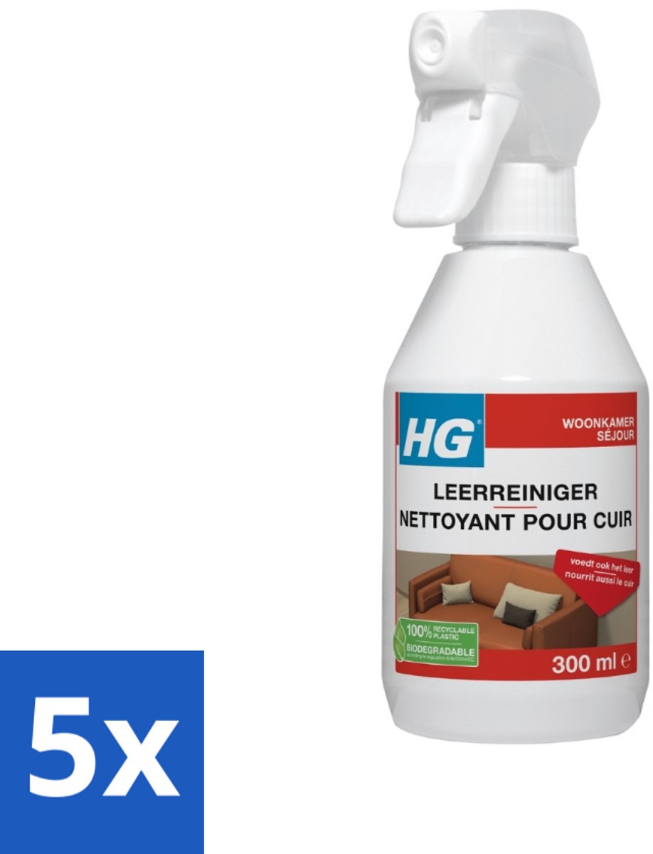 5 x HG Leerreiniger 300 ml - Leer Reinigen - Leer Voeden - Leer Verzorging - Leer Schoonmaken - Leer Behandelen