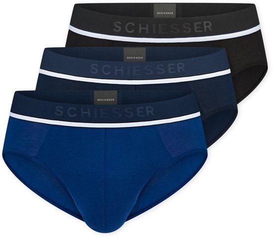 Schiesser Men's Rio Slip Organic - Pack de 3 - Zwart - Bleu foncé - Blauw - Taille XL