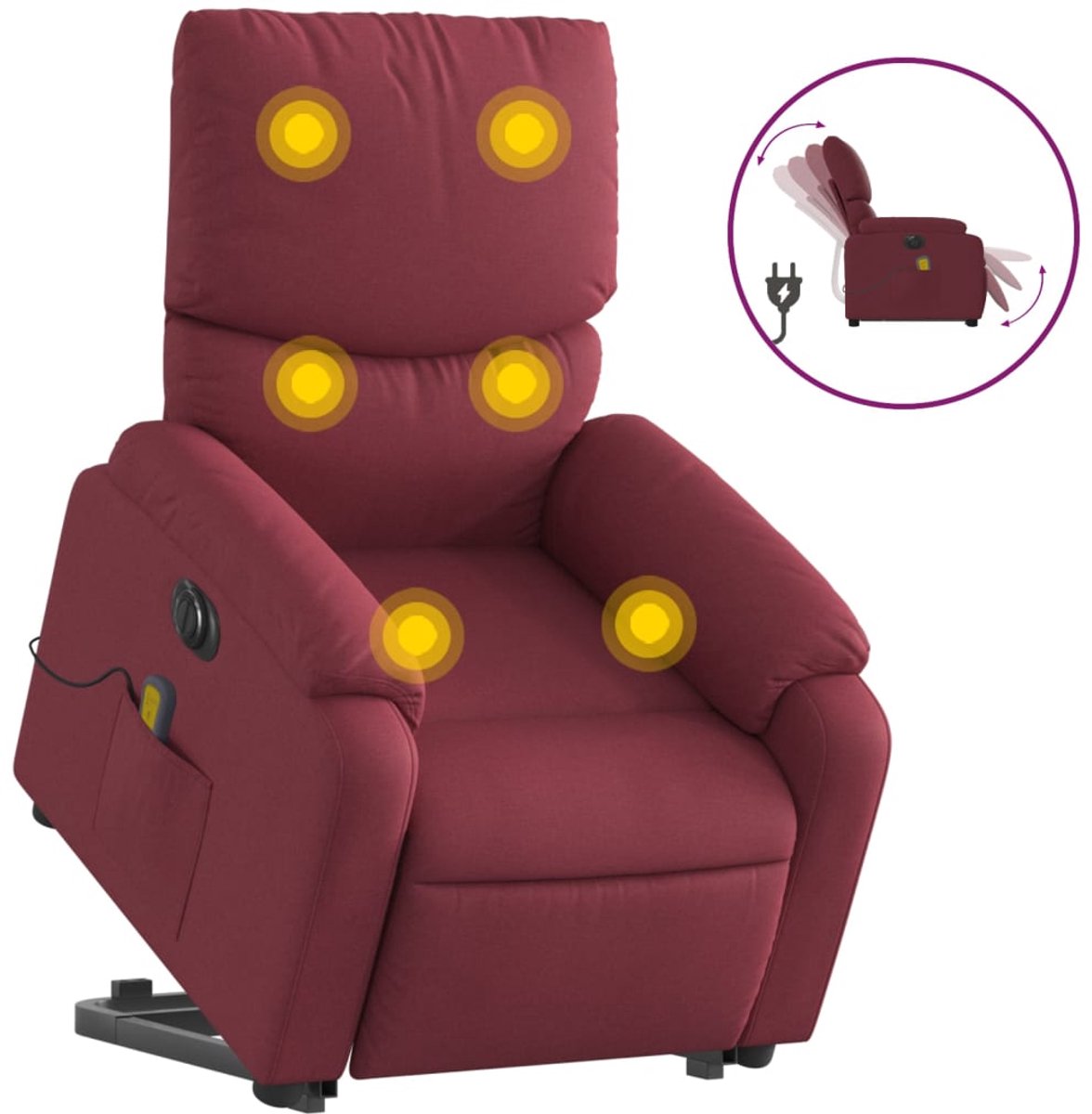 vidaXL Sta-op-massagestoel - elektrisch - verstelbaar - stof - wijnrood