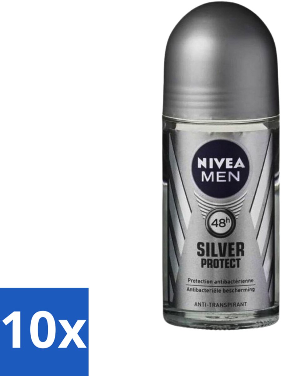 10 x Nivea - Men - Deodorant - Roller - Silver Protect Dynamic Power - 50 ml - 48 Uur Bescherming - Zilvertechnologie - Anti-transpirant - Geurcontrole - Huidvriendelijk