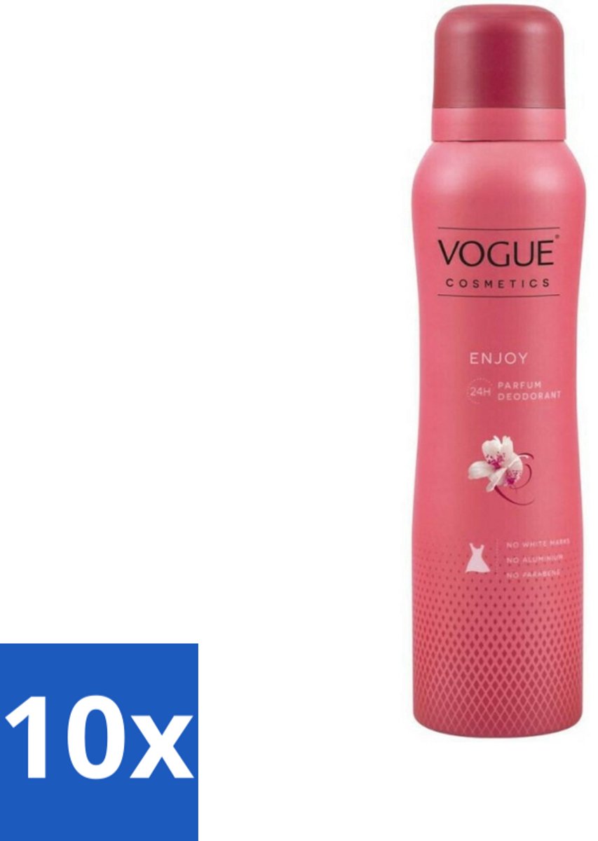 10 x Vogue Enjoy Parfum Deodorant 150 ml - Parfum En Deodorant - Deodorant Spray - 24 Uur Bescherming - Geur Van Mandarijn - Geur Van Jasmijn
