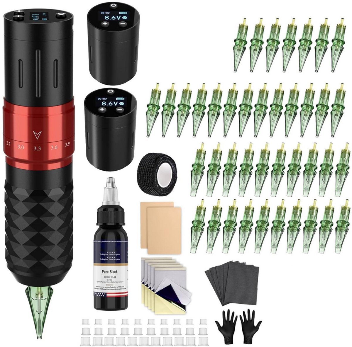 MKSS® Tattoo Machine met Accessoires - Tattoo kit Draadloos - Complete Set - Zwart