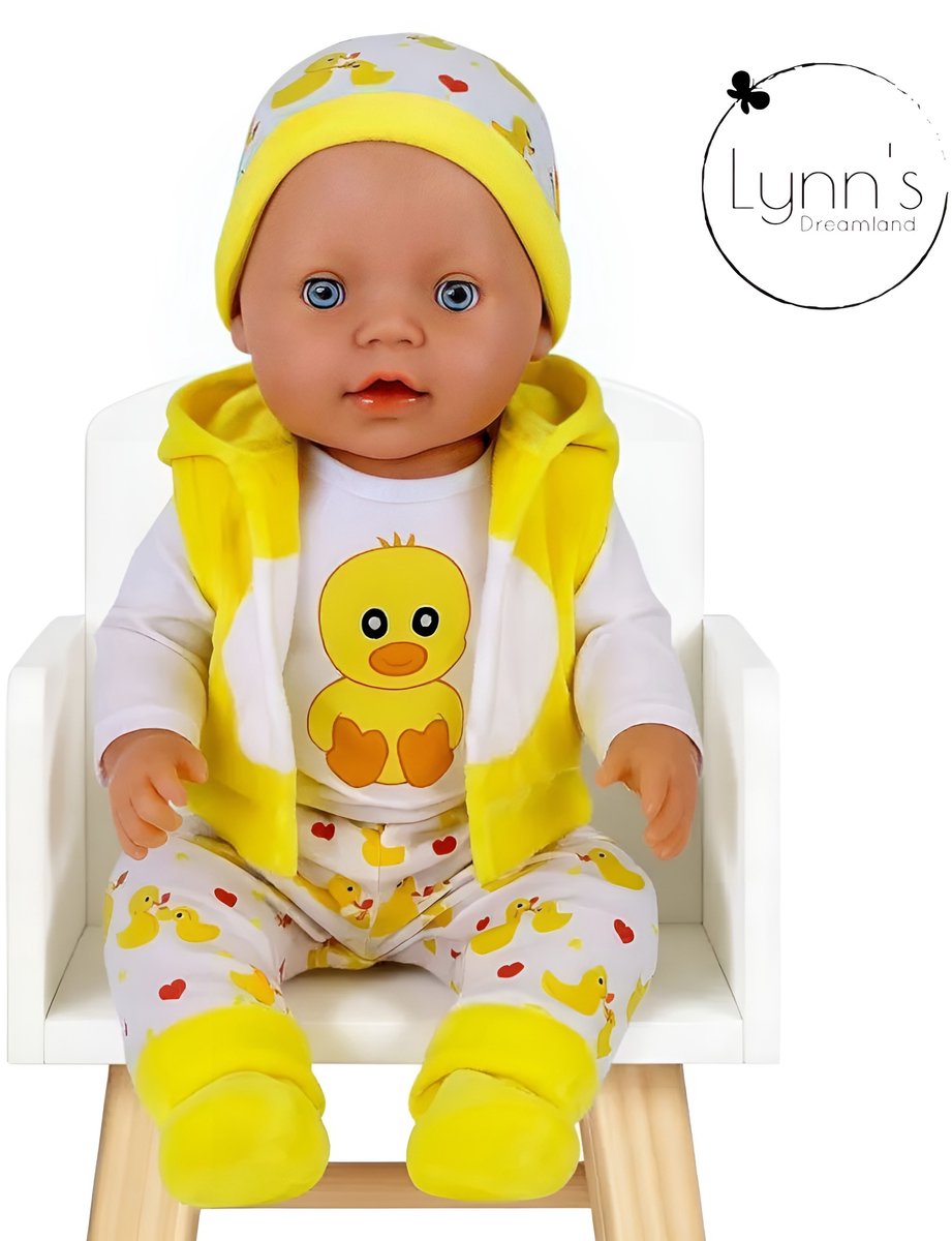 Poppenkleertjes voor babypop 43 cm - Gele eend set - In cadeauzakje - Poppenkleding geschikt voor o.a. Baby Born pop — afbeelding 7
