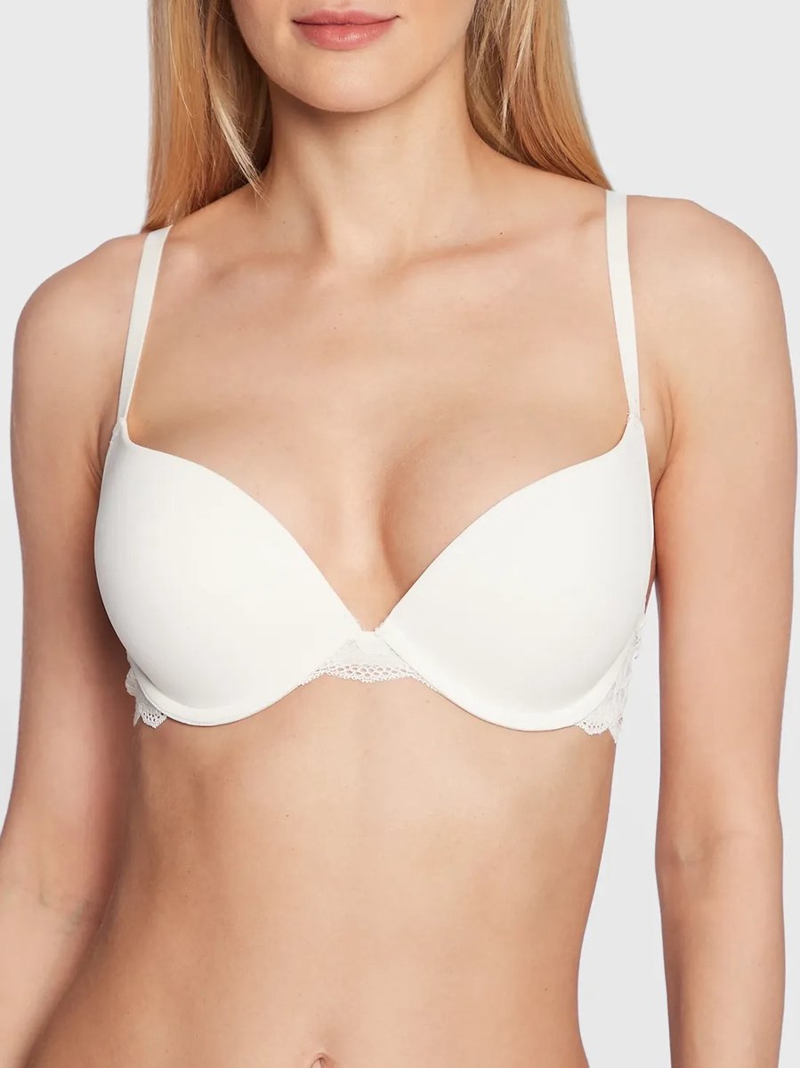 Dorina Push up / Plunge BH met beugel - Rosa - Kanten bh band - 3/4 cup - Decollete Bh - 85C - Wit