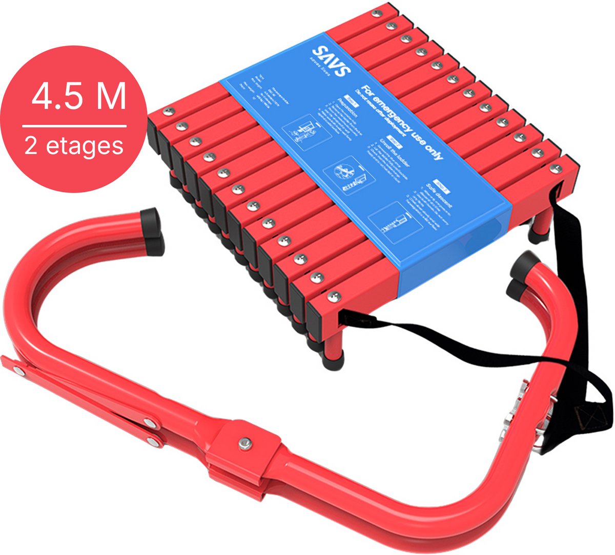 SAVS ESC-4S Vluchtladder 4,5 meter - 2 verdiepingen - Compacte brandtrap met instructie - Noodladder antikras - Vluchttouw - Brandtrapladder oprolbaar - Vluchttrap