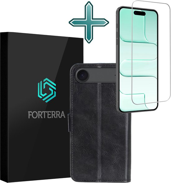 Étui Forterra pour iPhone Air , étui en similicuir avec protection d'écran et Bookcase - cartes Air - Zwart