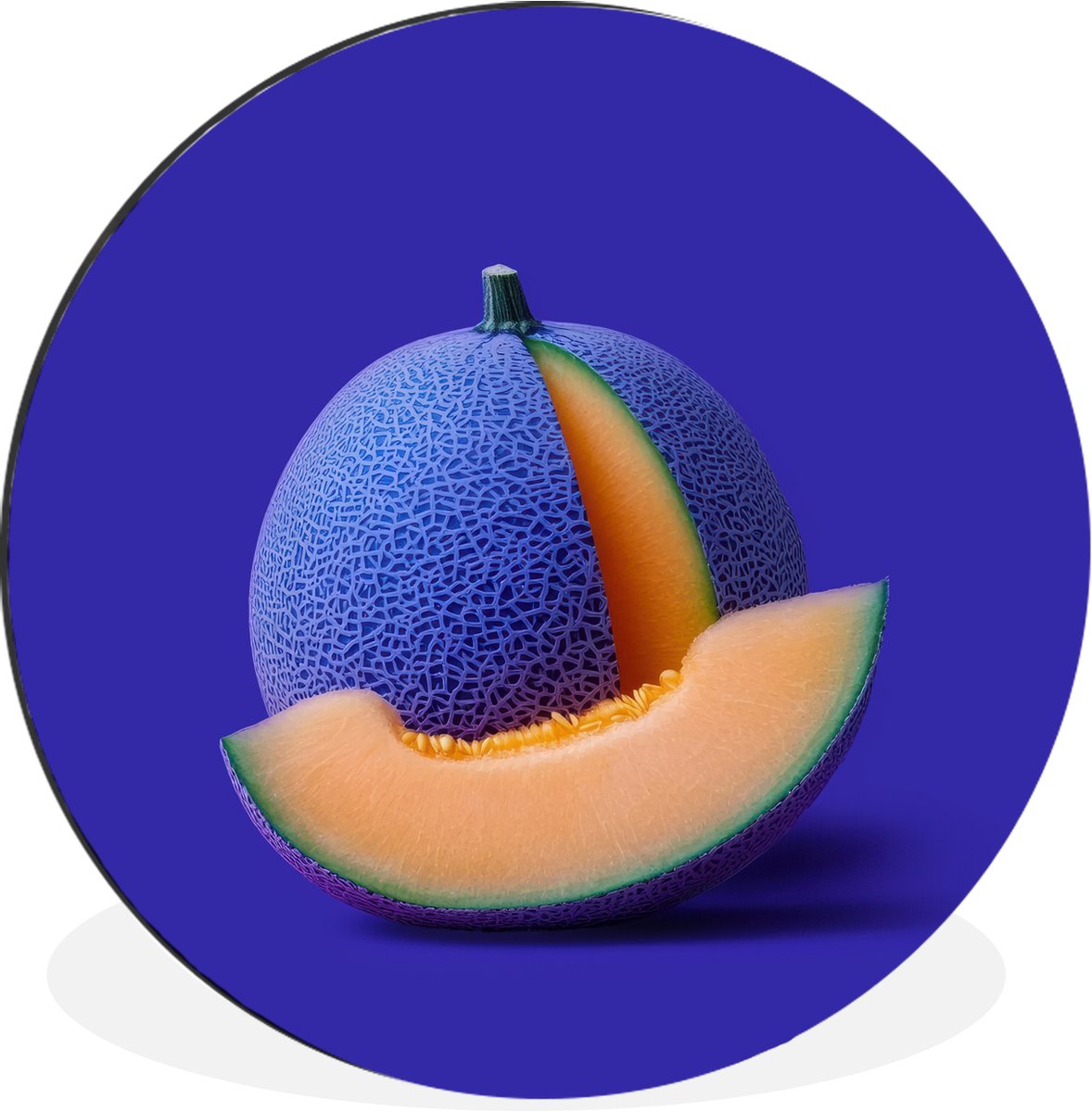 WallCircle Wandcirkel - Muurcirkel - Meloen - Blauw - Oranje - Kunstzinnig - Aluminium - Dibond - 30x30 cm - Binnen en Buiten