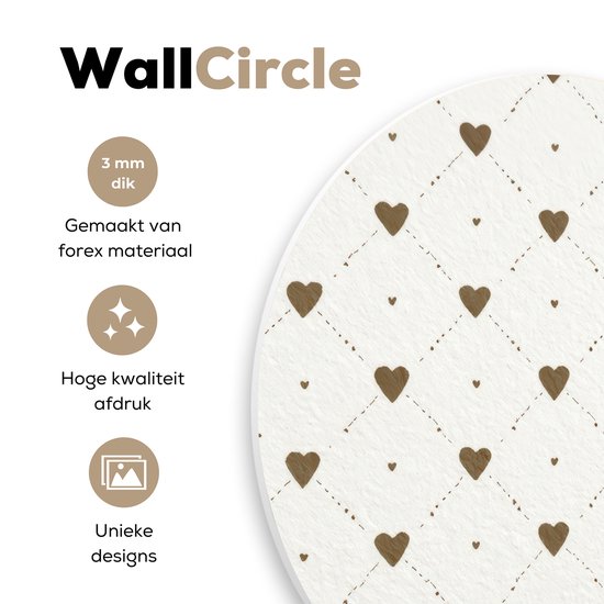 WallCircle® Wandcirkel 90x90 cm - Muurcirkel Hartjes - Patroon - Raster - Klassiek - Muurdecoratie woonkamer - Wanddecoratie slaapkamer - Kamer decoratie accessoires - Ronde schilderijen