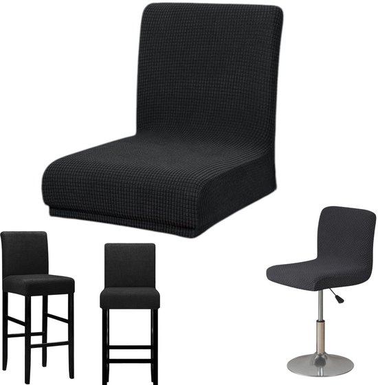 Housses de chaise de couleur unie, housses de chaise extensibles, housses de chaise à dossier bas, housses de tabouret de bar, peuvent être utilisées pour les tabourets hauts, chaises pour la maison, tabouret de bar (noir)