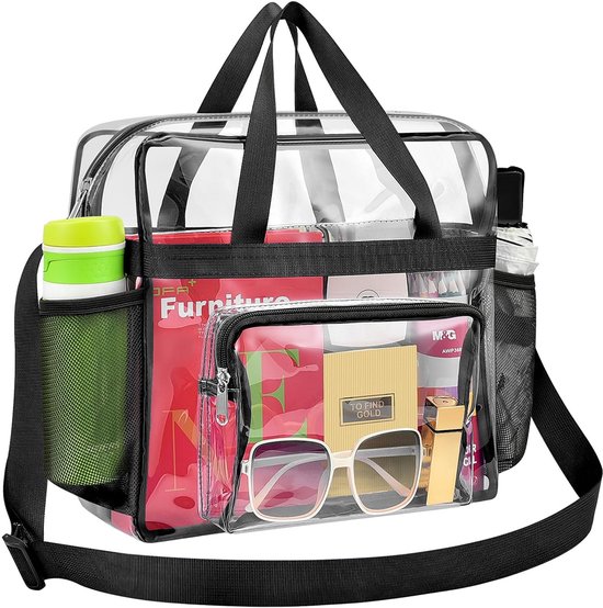 Transparante Handtassen - Transparante Schoudertas - Groot Formaat Boodschappentas voor Werk en Evenementen - 1 Stuk - Zwart