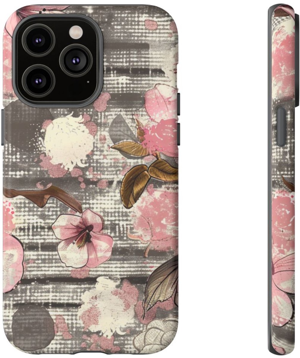Roze en Bruin Bloemenpatroon – Telefoonhoesje Geschikt voor iPhone 14 Pro Max