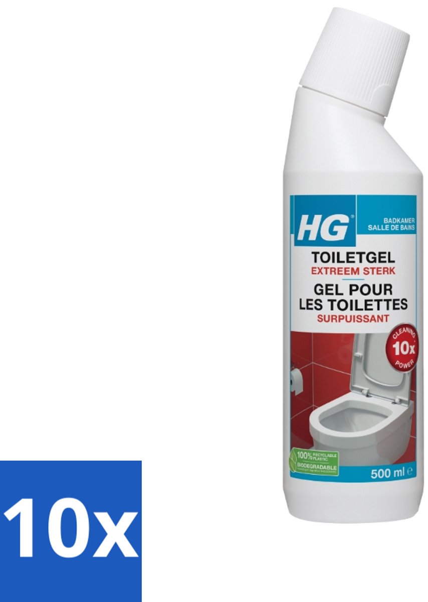 10 x HG Toiletgel Extra Sterk 500 ml - Toiletgel - Toilet Reinigen - Kalk Verwijderen - Urinesteen Verwijderen - Toilet Schoonmaken