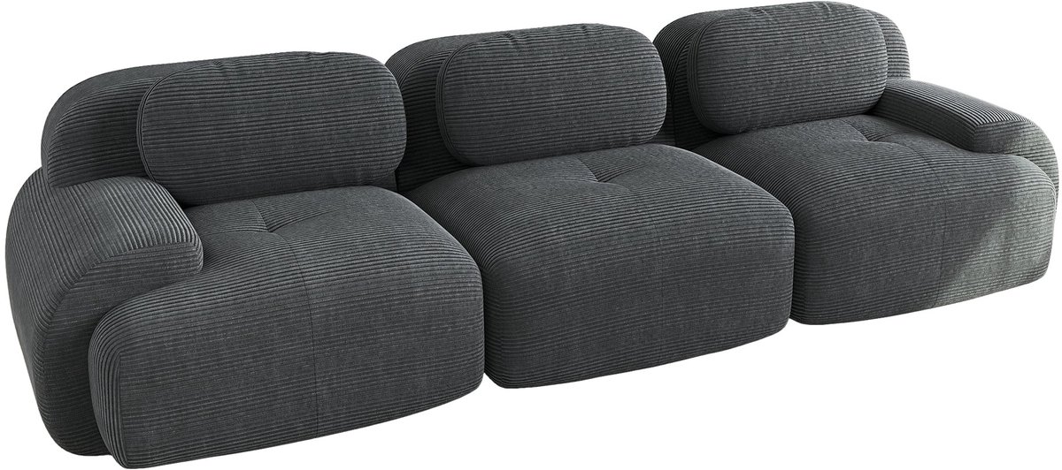 Merax 3-zits Sofa – Modulair & Direct Gebruik – Premium Cordstof Grijs – Ergonomische Armleuningen – Hochelastische Vulling – Rutschfest – Voor Woonkamer & Slaapkamer
