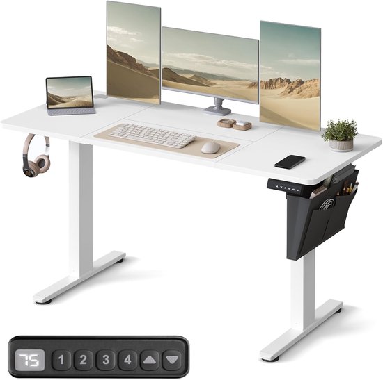 Conway Living® - Elektrisch verstelbaar zit/sta - Bureau – Wit – 60×140 cm - Hoogte verstelbaar (72-120)cm - Memory voor 4 hoogtes