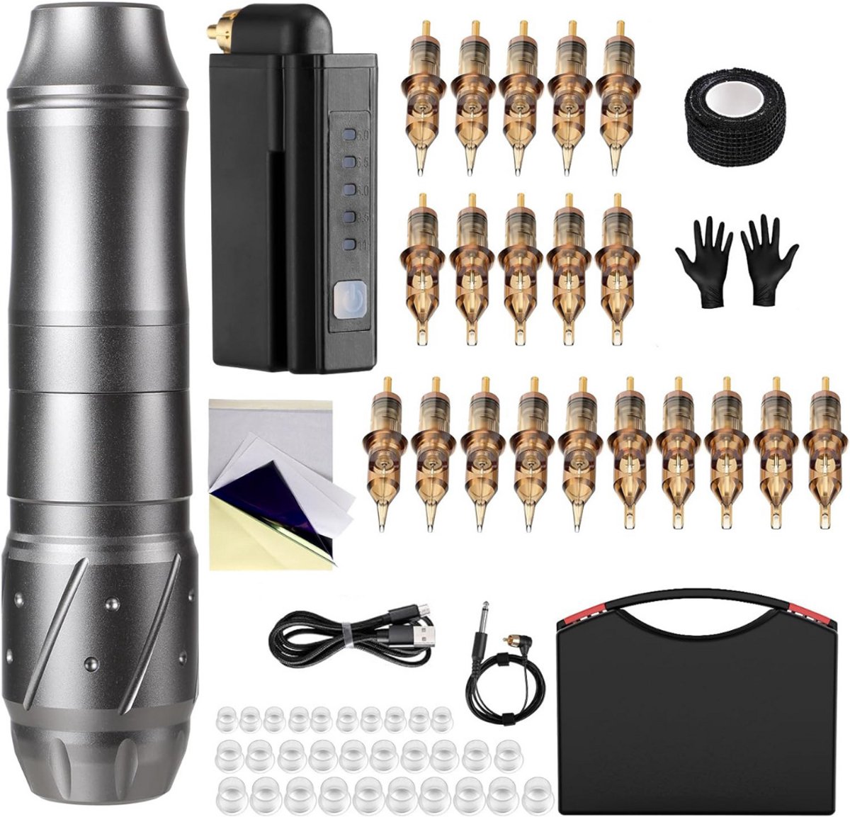 Tattoo Machine met Accessoires - Tattoo kit Draadloos - Complete Set - Tattoo Machine met Accessoires - Tattoo kit Draadloos - Complete Set - zILVER