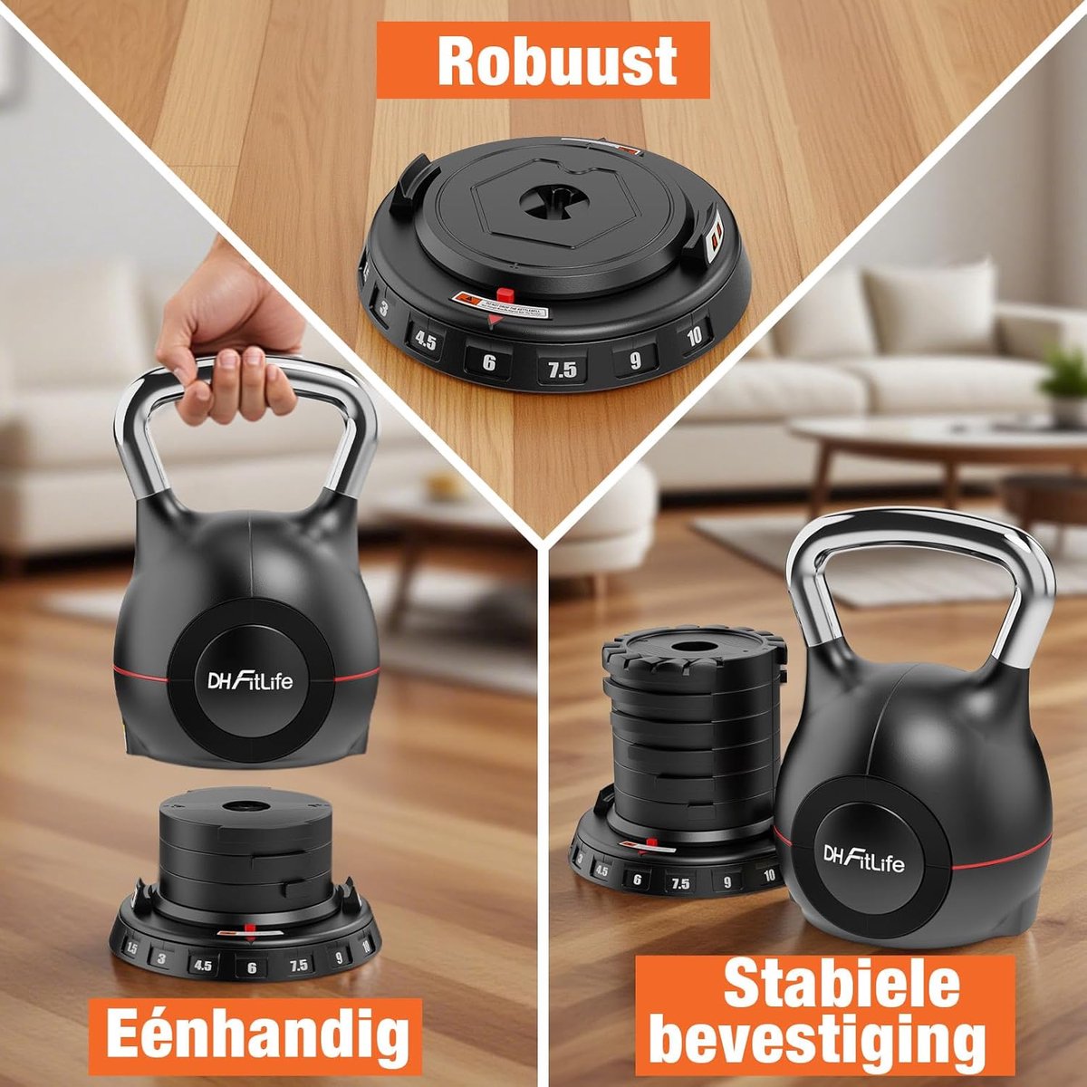 DH FitLife VersteDH FitLife Verstelbare Kettlebell Set 7-in-1 (1,5–10 kg) – Compacte Kettlebell met 7 Gewichten – Ideaal voolbare Kettlebell Set 7-in-1 (1,5–10 kg) – Compacte Kettlebell met 7 Gewichten – Ideaal voor Thuis Fitness & Full Body Workouts – foto 2