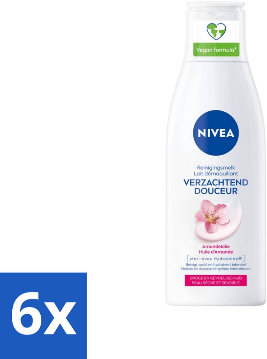 6 x Nivea - Gezichtsreiniger - Droge en Gevoelige Huid - Amandelolie - Hydramine - 200 ml - Gevoelige Huid - Droge Huid - Gezichtsreiniger - Amandelolie - Hydramine