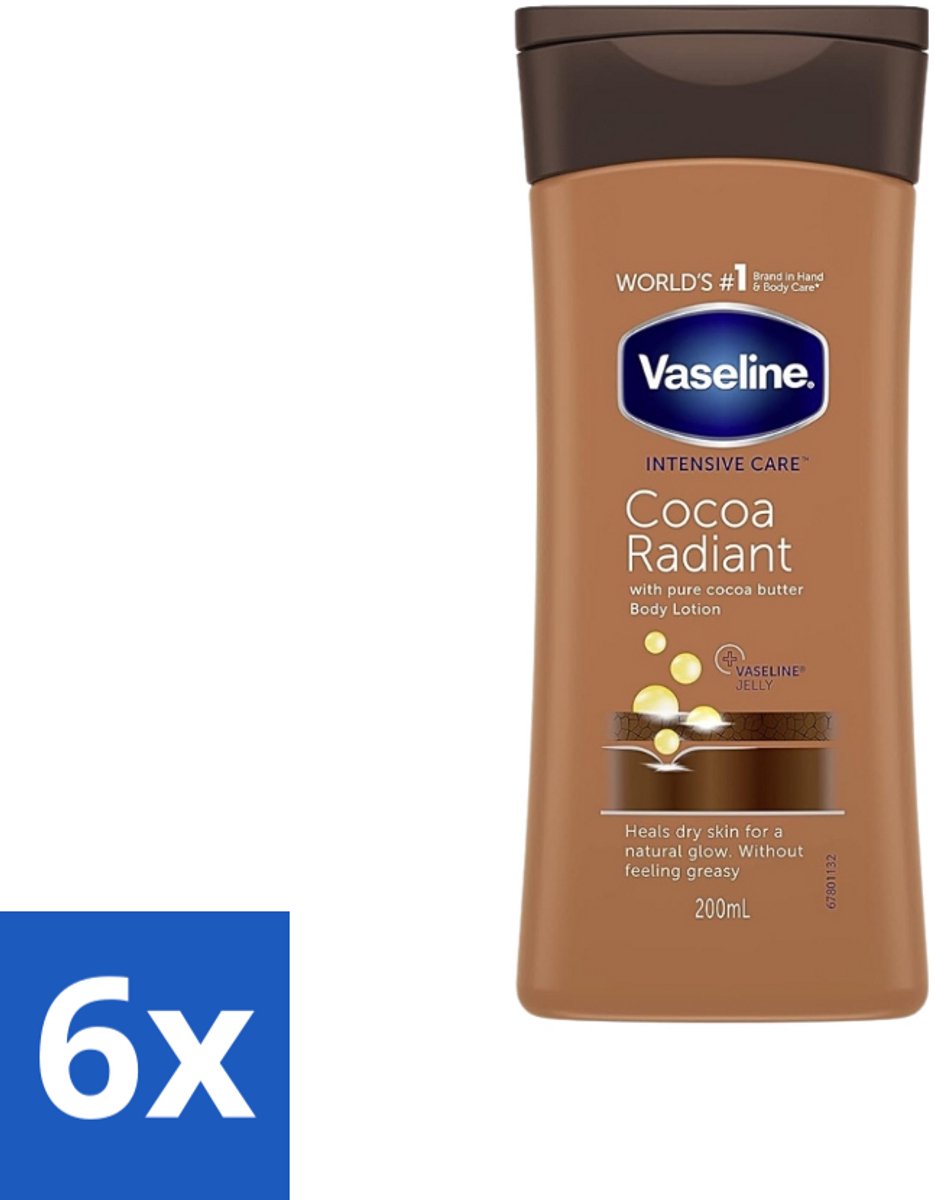 6 x Vaseline Bodylotion Cocoa 200 ml - Bodylotion - Huid Herstellen - Huid Stralen - Cacaoboter - Vochtigheid
