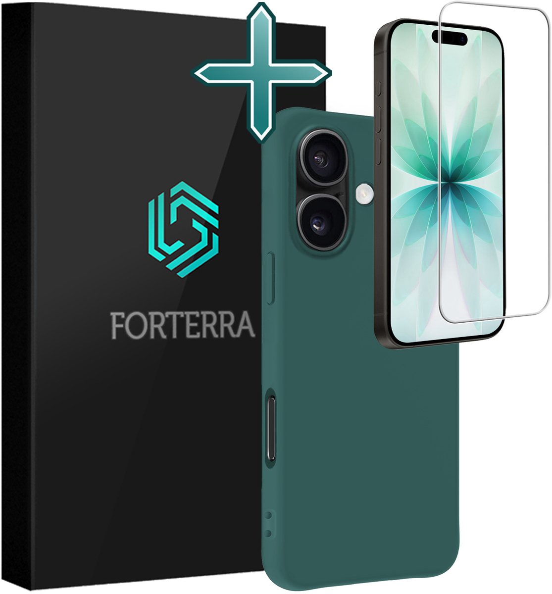 Hoesje Met Screenprotector - Geschikt voor Apple iPhone 17 - Sterk & Shockproof - Telefoon Hoes - Back Cover - Siliconen Case - Donkergroen