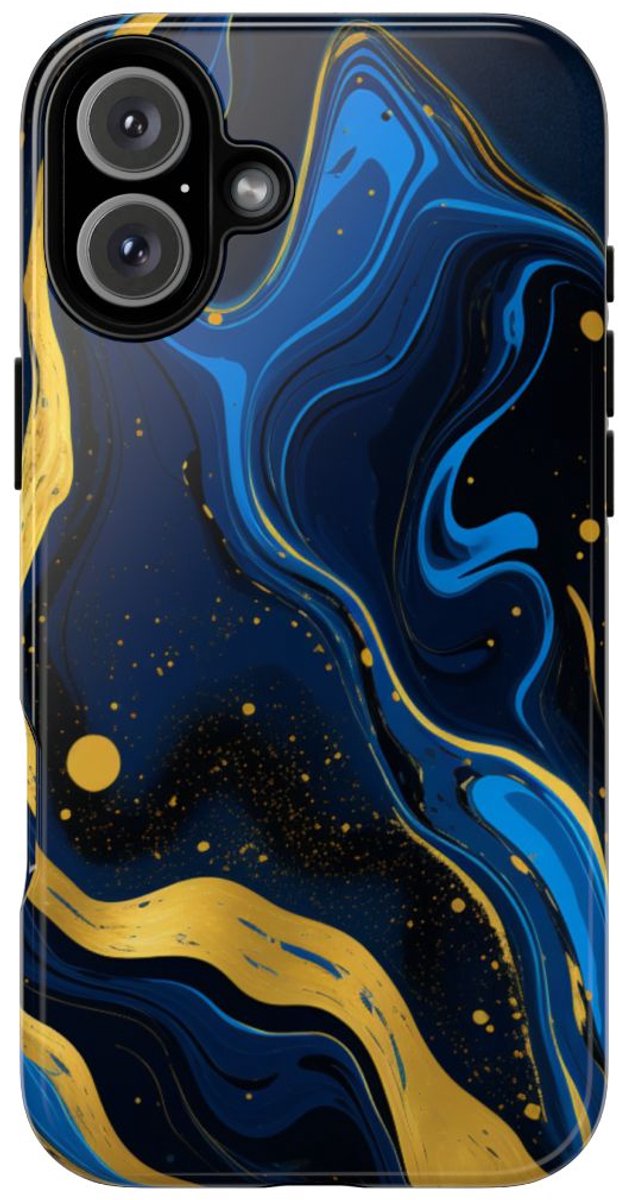 Neonblauw en Goud Marmer Abstract – Telefoonhoesje Geschikt voor iPhone 16 Plus