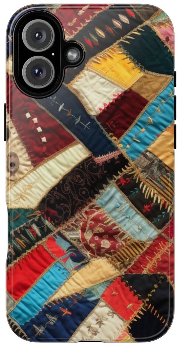 Kleurrijk Patchwork Quilt Design – Telefoonhoesje Geschikt voor iPhone 16 Plus