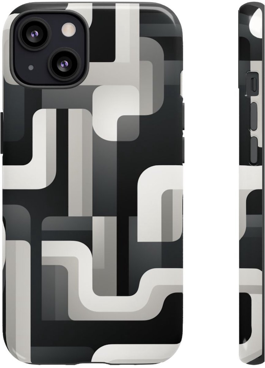 Stoer Zwart-Wit Geometrisch Patroon – Telefoonhoesje Geschikt voor iPhone 13