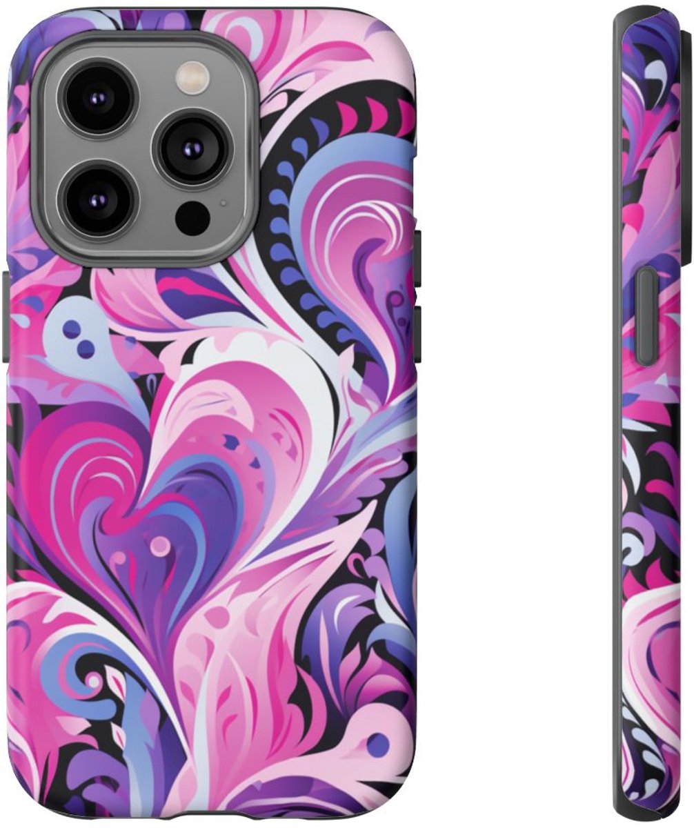 Roze en Paarse Hartjeswerveling – Telefoonhoesje Geschikt voor iPhone 14 Pro