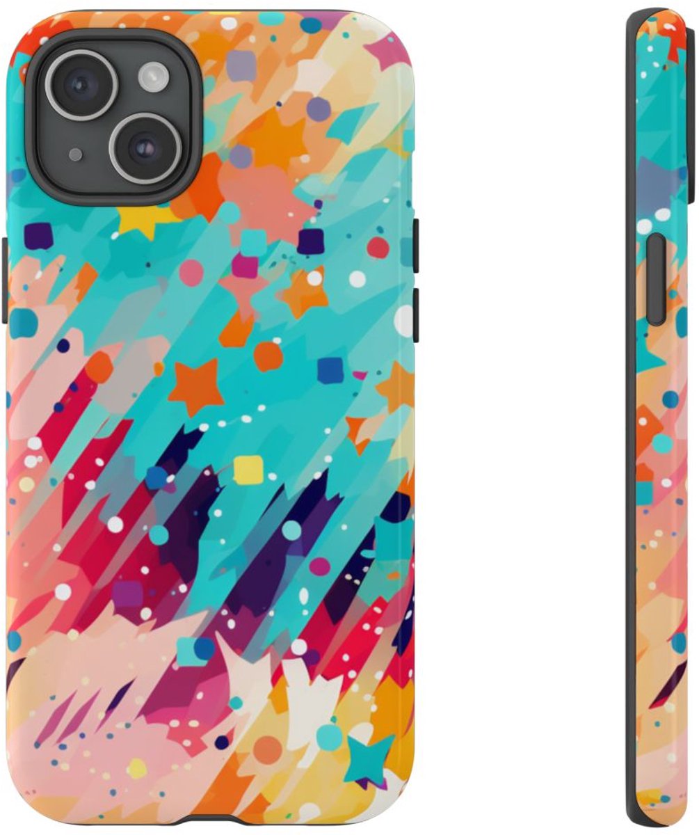 Kleurrijk Abstract Spattenpatroon – Telefoonhoesje Geschikt voor iPhone 15 Plus