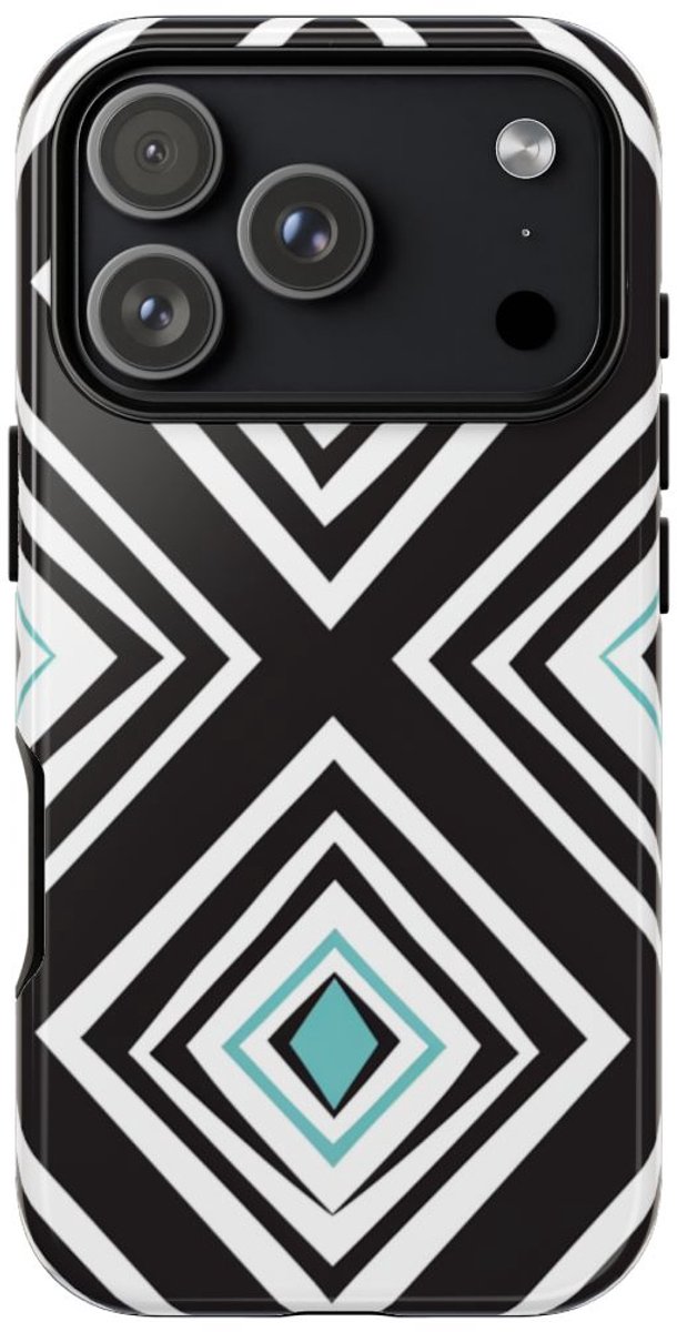 Geometrisch Zwart-Turquoise Diamantpatroon – Telefoonhoesje Geschikt voor iPhone 17 Pro